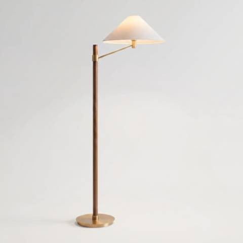 Possini Euro Valian 64" High Aged Brass and Wood Finish Floor Lamp | Lamps Plus