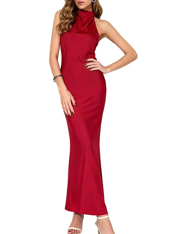 ZAFUL SPORTS Women’s Elegant Ruched Maxi Dress – Spaghetti Strap Bodycon Party Dress with Sli... | Amazon (US)