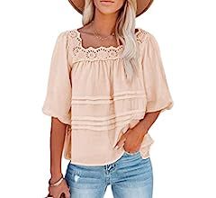 Dokotoo Womens Square Neck Lace Crochet Tunic Tops Flowy Casual Blouses Shirts | Amazon (US)