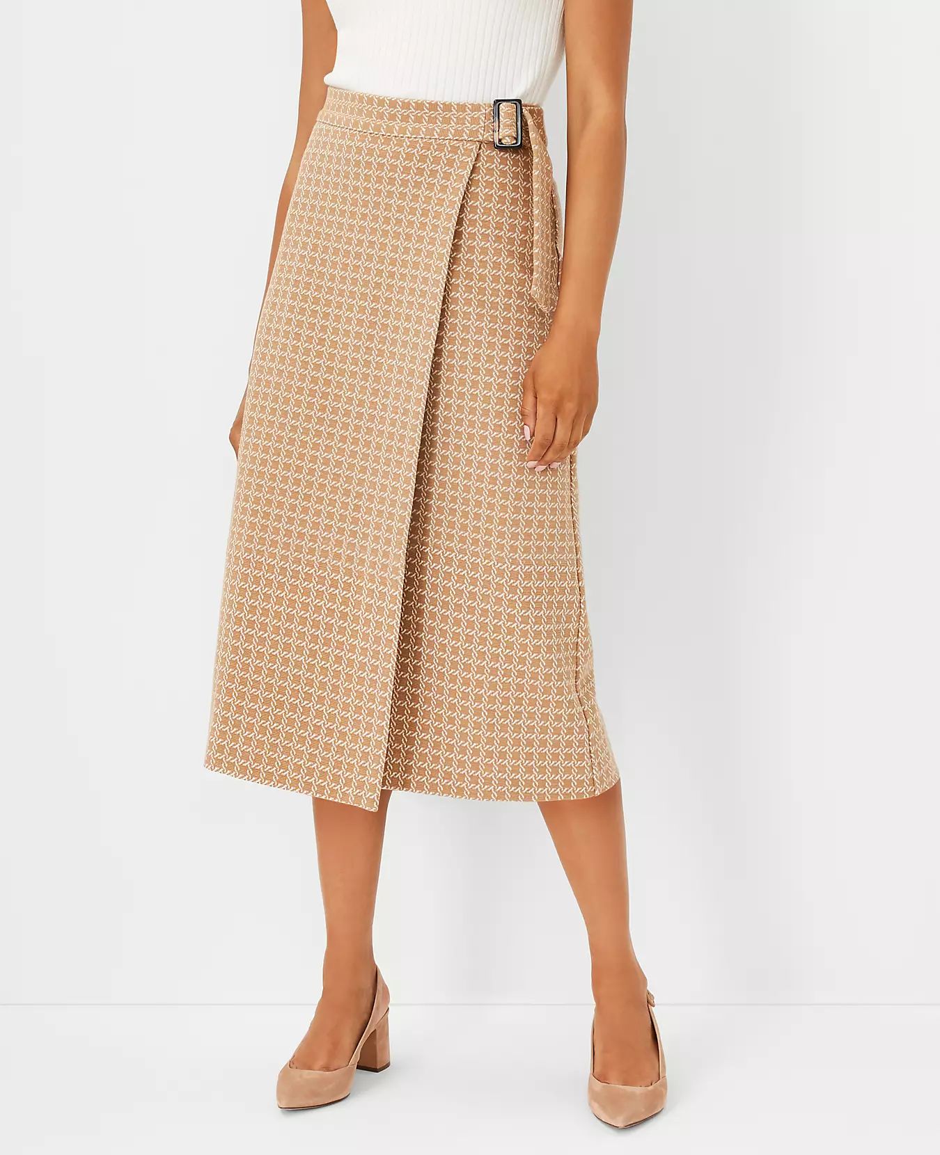 Geo Buckle Wrap A-Line Midi Skirt | Ann Taylor (US)