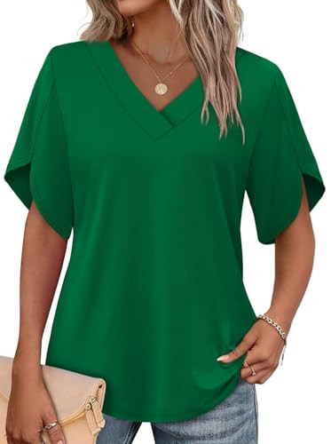 WIHOLL Womens Summer Tops Short Petal Sleeve Shirts Fashion V Neck Womens Clothing | Amazon (US)
