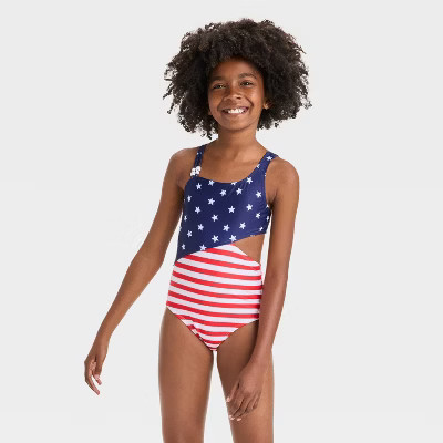 Girls' USA Flag Printed One Piece Swimsuit - Cat & Jack™ | Target