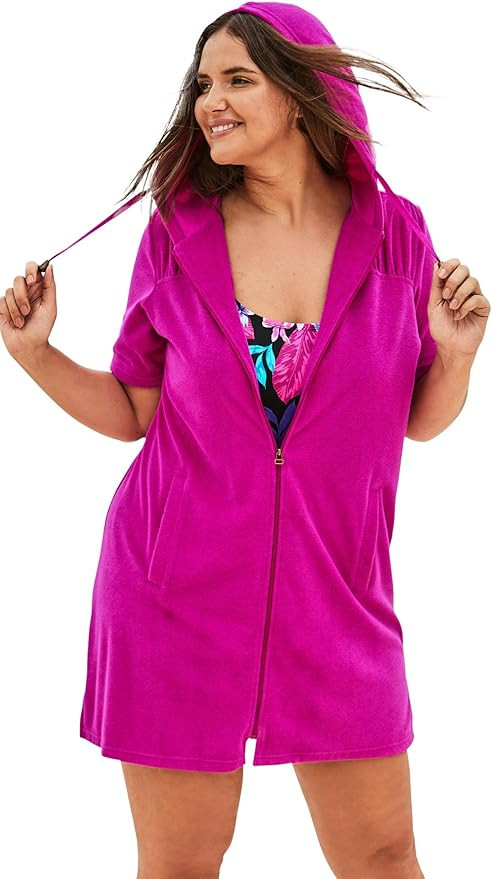 Swimsuits For All Women's Plus Size Hooded Terry Swim Cover Up Swimsuit Cover Up | Amazon (US)