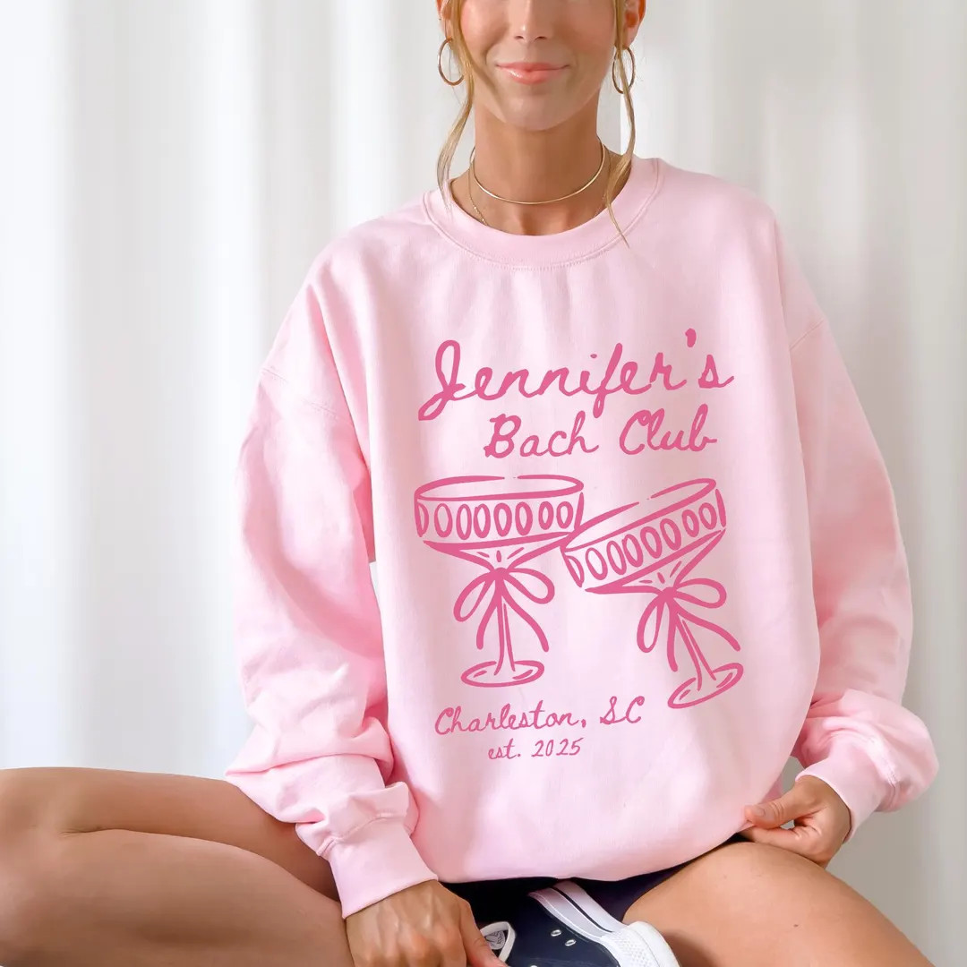 Coquette Cocktail Bow Bachelorette Sweatshirt, Bach Club Crewneck, Custom Location Social Club Ba... | Etsy (US)