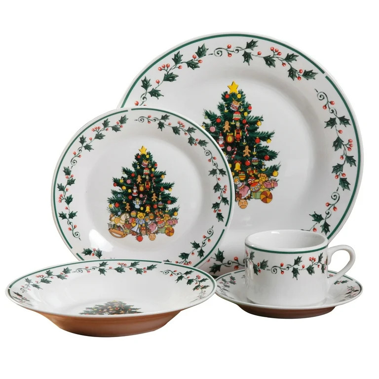 Gibson Tree Trimmings 20 Piece Round Ceramic Holiday Dinnerware Set - Walmart.com | Walmart (US)