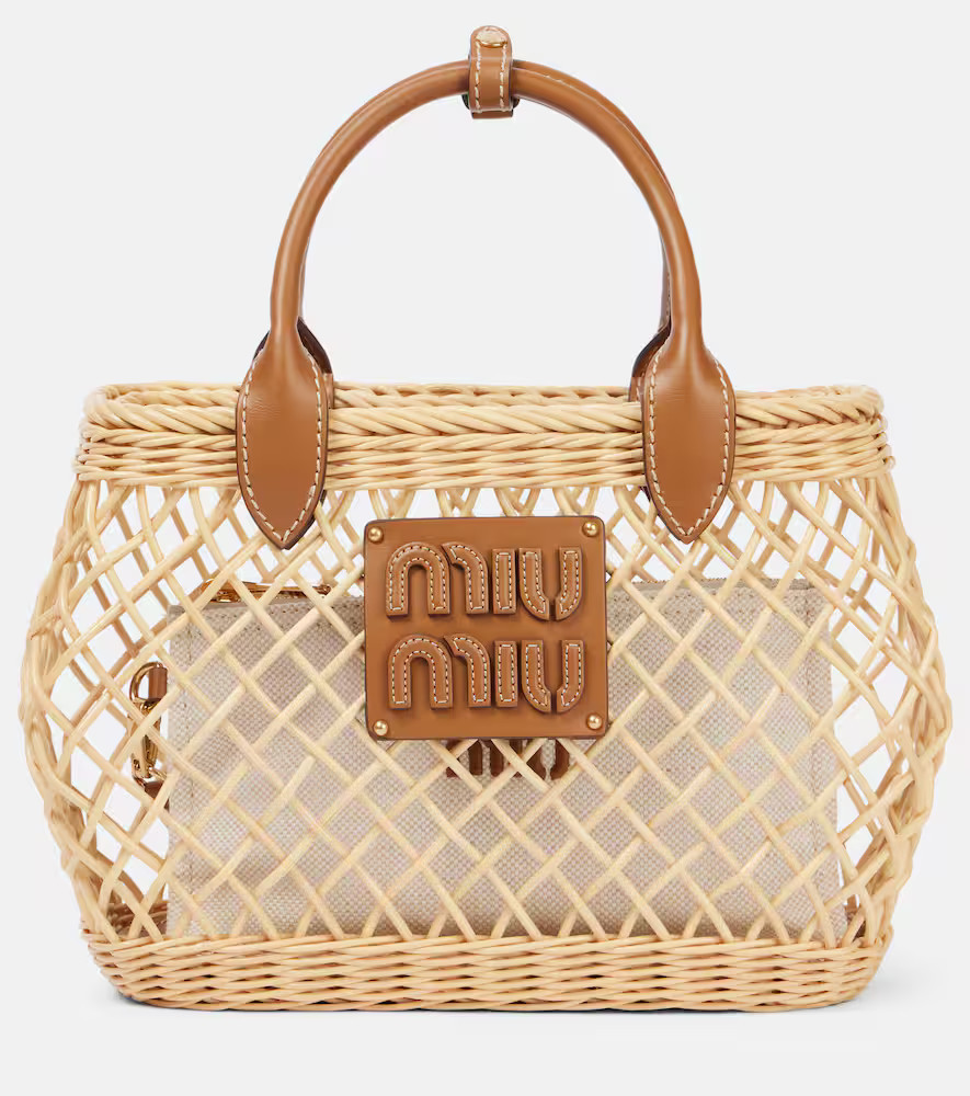Miu Miu Medium leather-trimmed rattan basket bag | Mytheresa (US/CA)