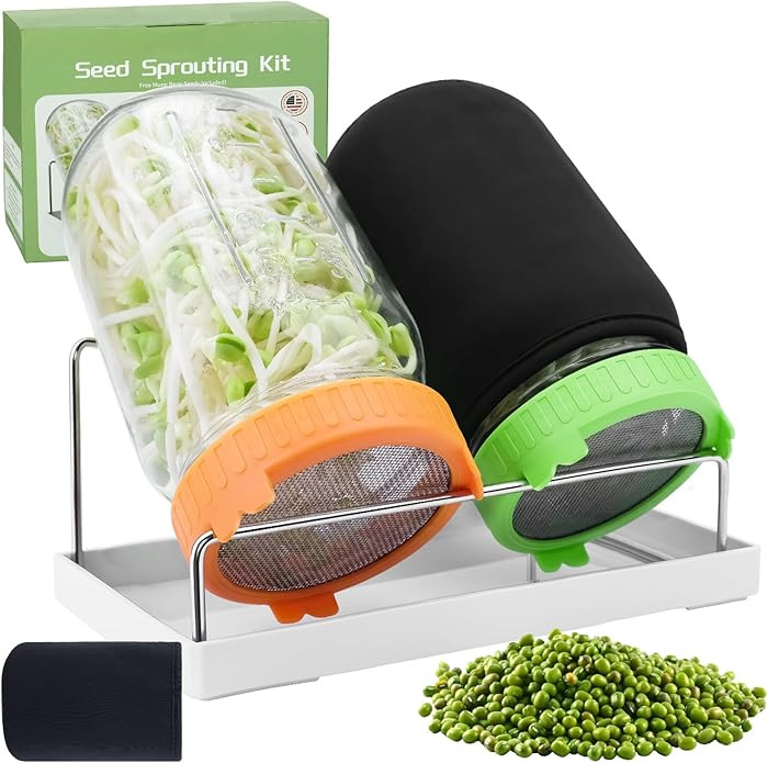 Seed Sprouting Kit with Mung Beans 80g, 2 Large Wide Mouth Mason Jars with Sprout Lids, Blackout ... | Amazon (US)