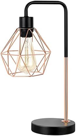 Industrial Bedside Table Lamp with Cage Shade Small Rustic Desk Lamp with Hollow Out Lampshade Ro... | Amazon (US)