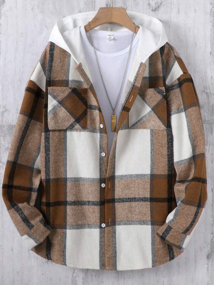 Teen Boy Plaid Print Hooded Shirt Without Tee | SHEIN