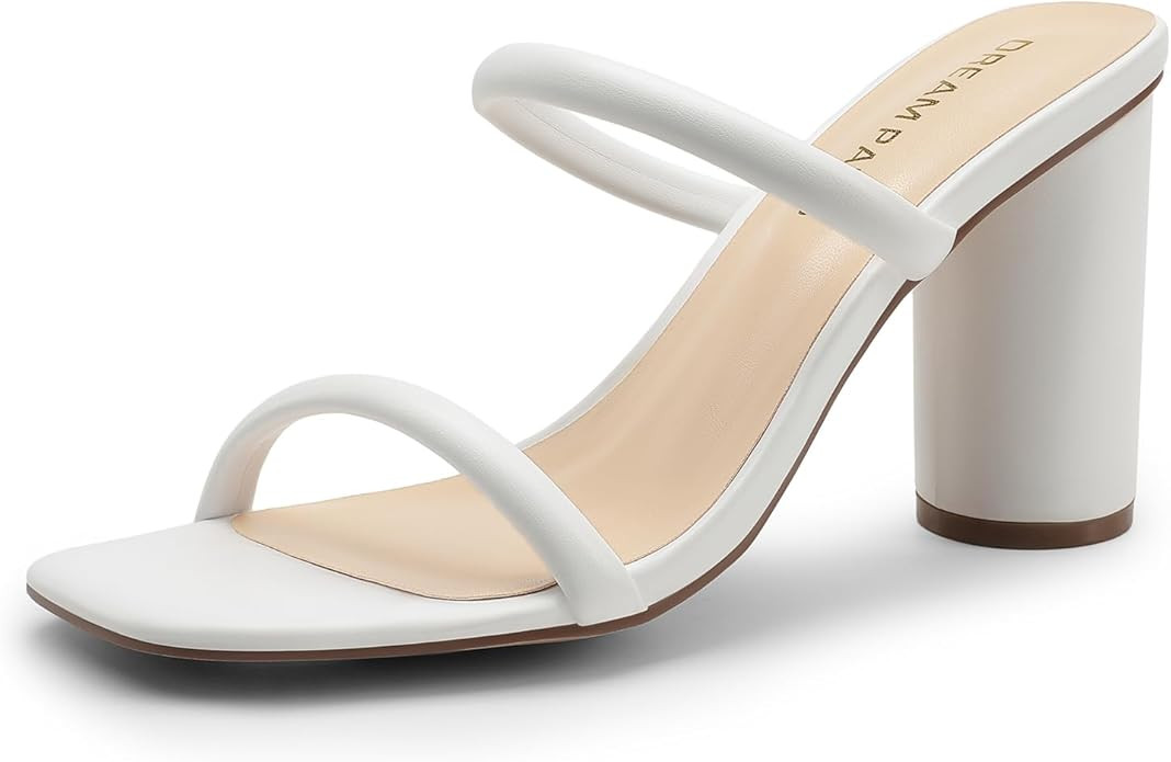 DREAM PAIRS Women's Square Open Toe Block Heels Two Strap Slip On High Heeled Slides Sandals | Amazon (US)
