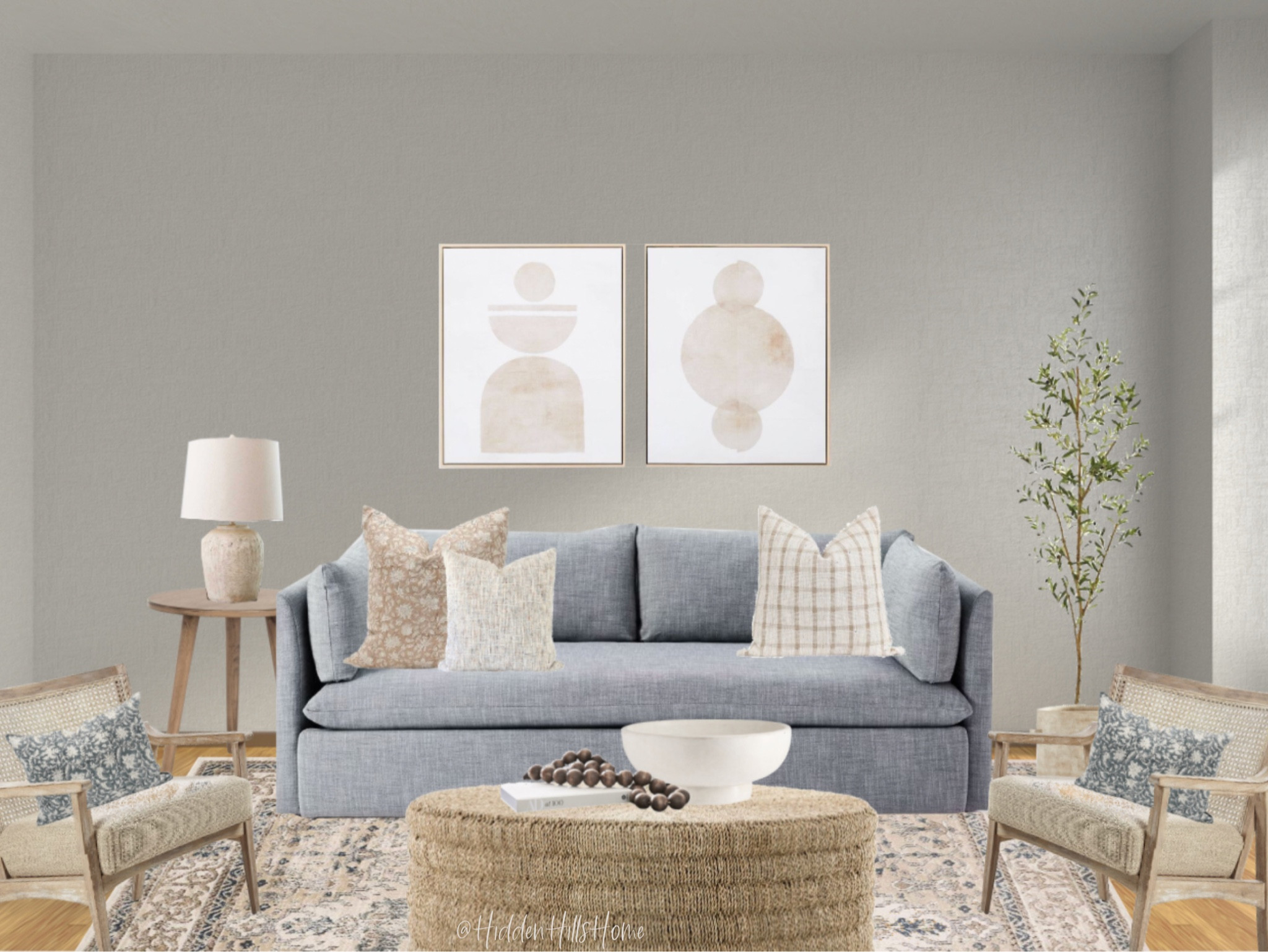Living room decor, family room, home decor, blue gray sofa, cane accent chairs, Target abstract artwork, coffee table, living room design mood board #livingroom #homedecor 

#LTKhome #LTKsalealert