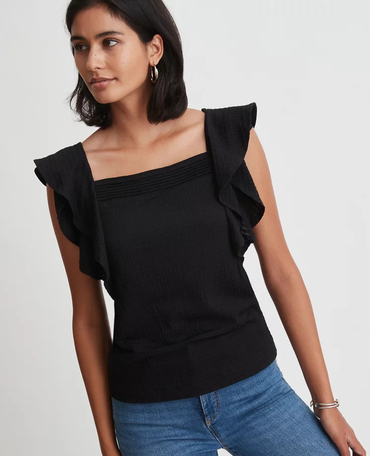 Seersucker Square Neck Flutter Shell | Ann Taylor | Ann Taylor (US)