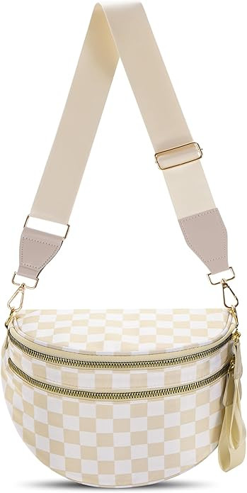 Checkered Crossbody Bag Large Nylon Bum Bags for Women Spacious Belt Bag Sling Handbags Waterproo... | Amazon (US)
