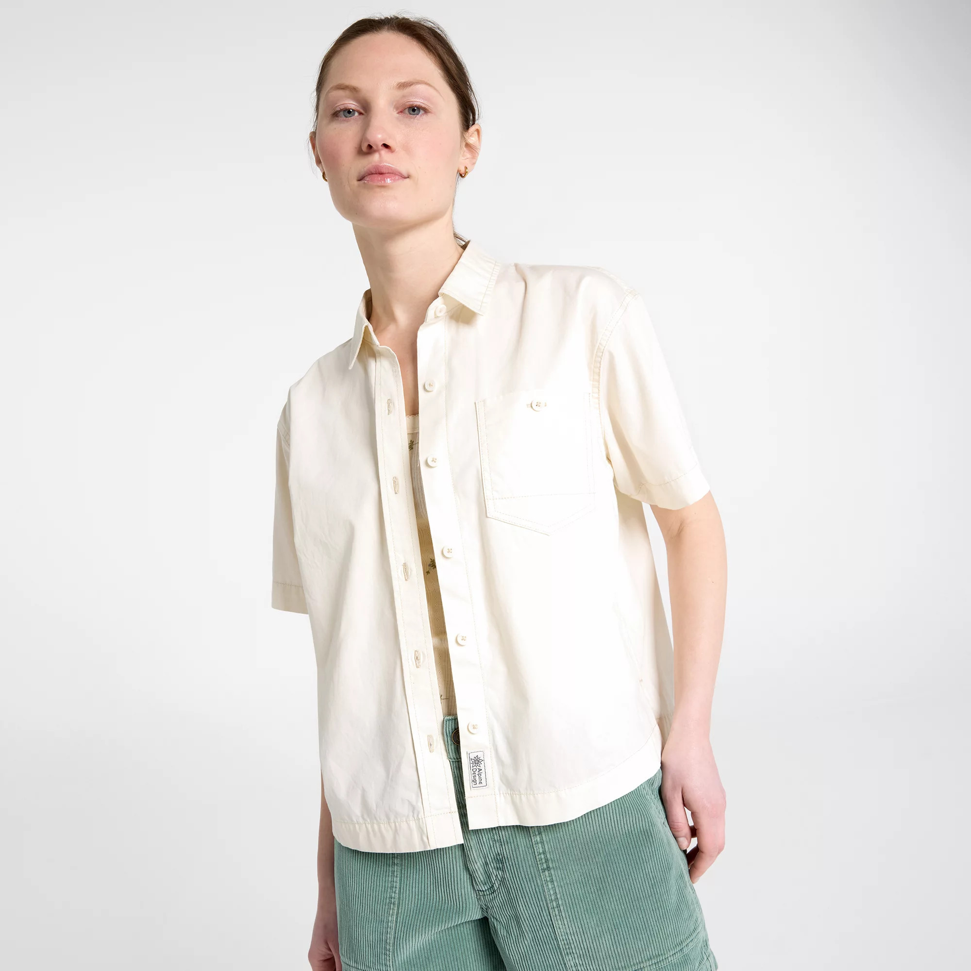 Alpine Design Women's Woven Short Sleeve Button Down, Large, Off White | DICK'S Sporting Goods