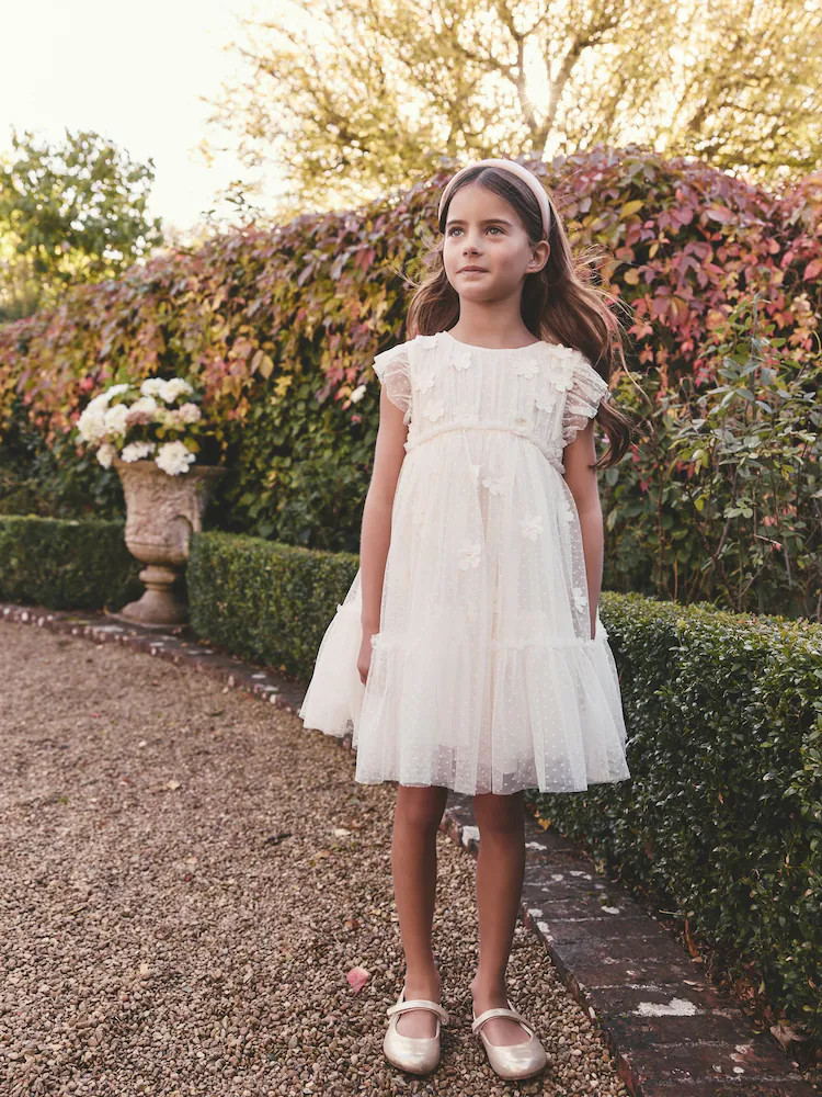 Ecru White 3D Flower Mesh Flower Girl Dress (3-16yrs) | Next US