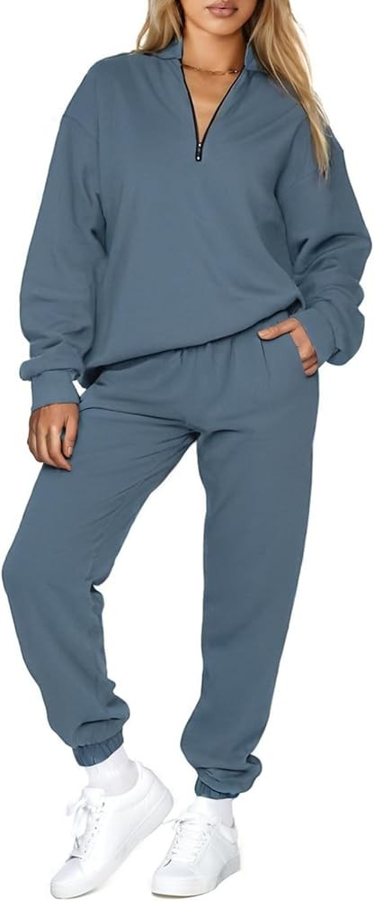 Aleumdr Women 2 Piece Outfits Sweatsuit Oversized Half Zip Pullover Long Sleeve Sweatshirt Jogger... | Amazon (US)