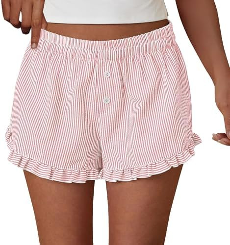 PRETTYGARDEN Womens Boxer Shorts Y2K Ruffle Pajama 2026 Summer Spring Lounge Sleep Striped Casual... | Amazon (US)