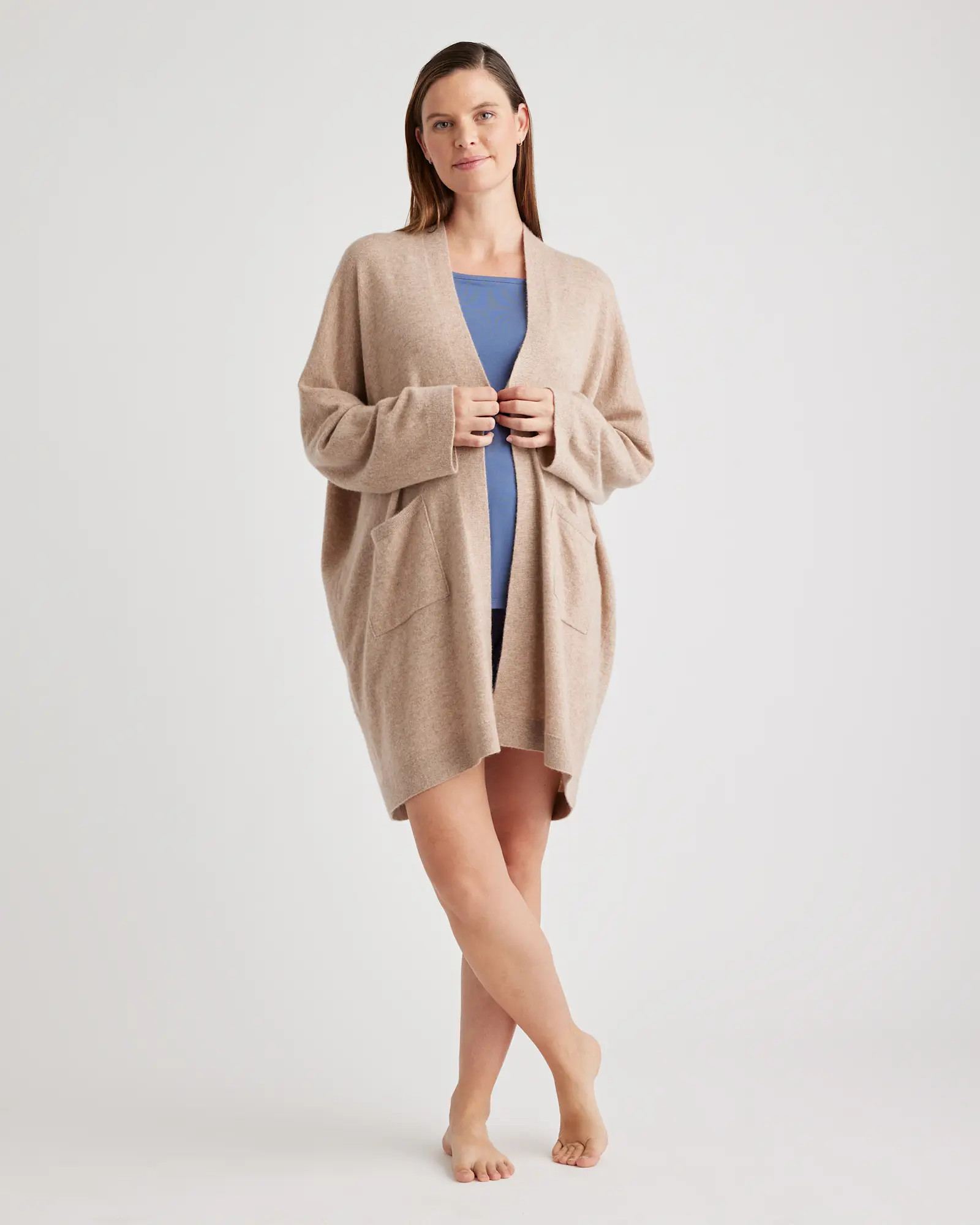 Mongolian Cashmere Maternity & Nursing Cocoon Cardigan in Oatmeal | Quince