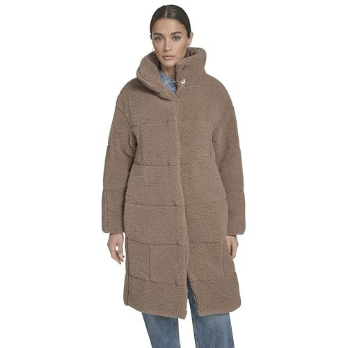 Levi's Women's Long Length Patchwork Quilted Teddy Coat, Taupe, Small | Amazon (US)