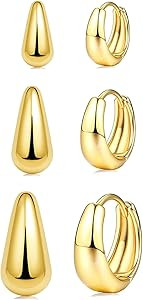 3Pairs Gold Hoop Earrings Set for Women Trendy Chunky Huggie Dainty Earring Jewelry for Women Tee... | Amazon (US)