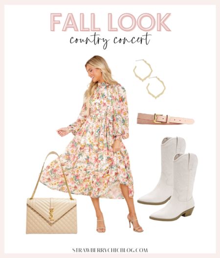 Fall outfit idea for a country concert. Pair white boots with a floral midi dress! 

#LTKstyletip #LTKSeasonal #LTKunder100