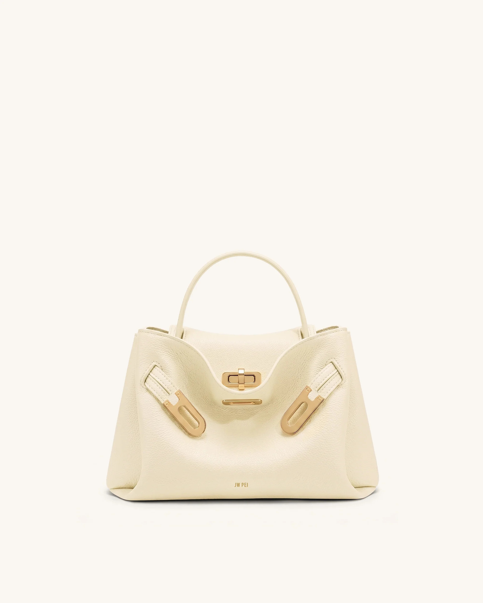 Rhea Small Pebbled Double Buckle Shoulder Bag - White | JW PEI US