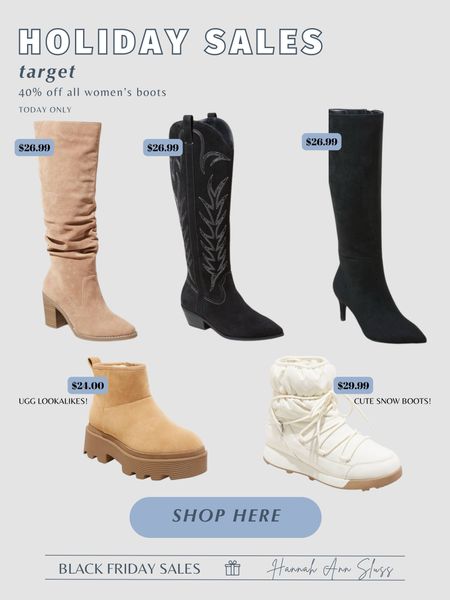 40% off all boots at Target! Today only!! These are so so cute! 

#LTKCyberWeek #LTKsalealert #LTKGiftGuide