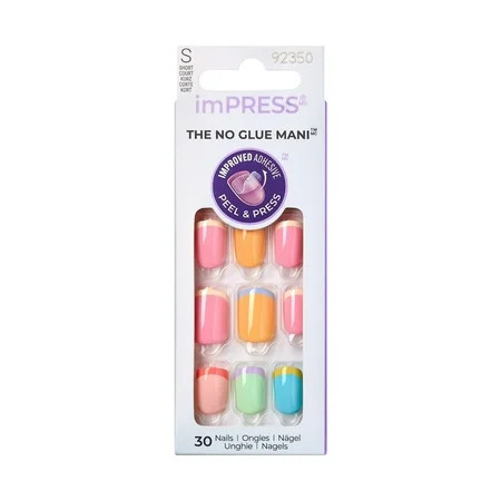 KISS imPRESS No Glue Needed Press On Nails Design Me Time Multicolor Short Squoval 30 Count | Walmart (US)