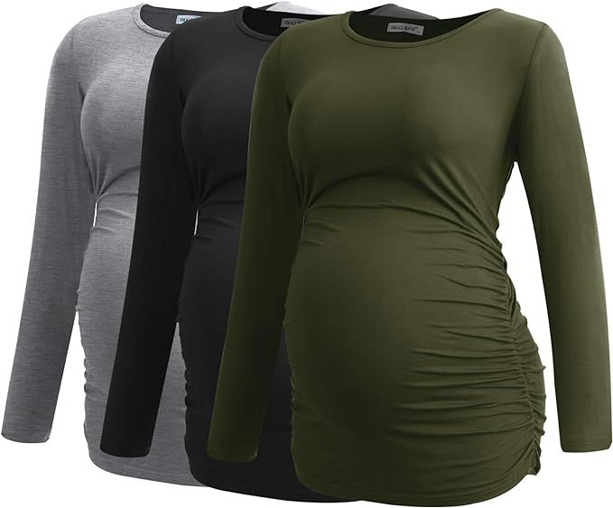 Smallshow Women's Maternity Shirts Long Sleeve Pregnancy Clothes Tops 3-Pack | Amazon (US)