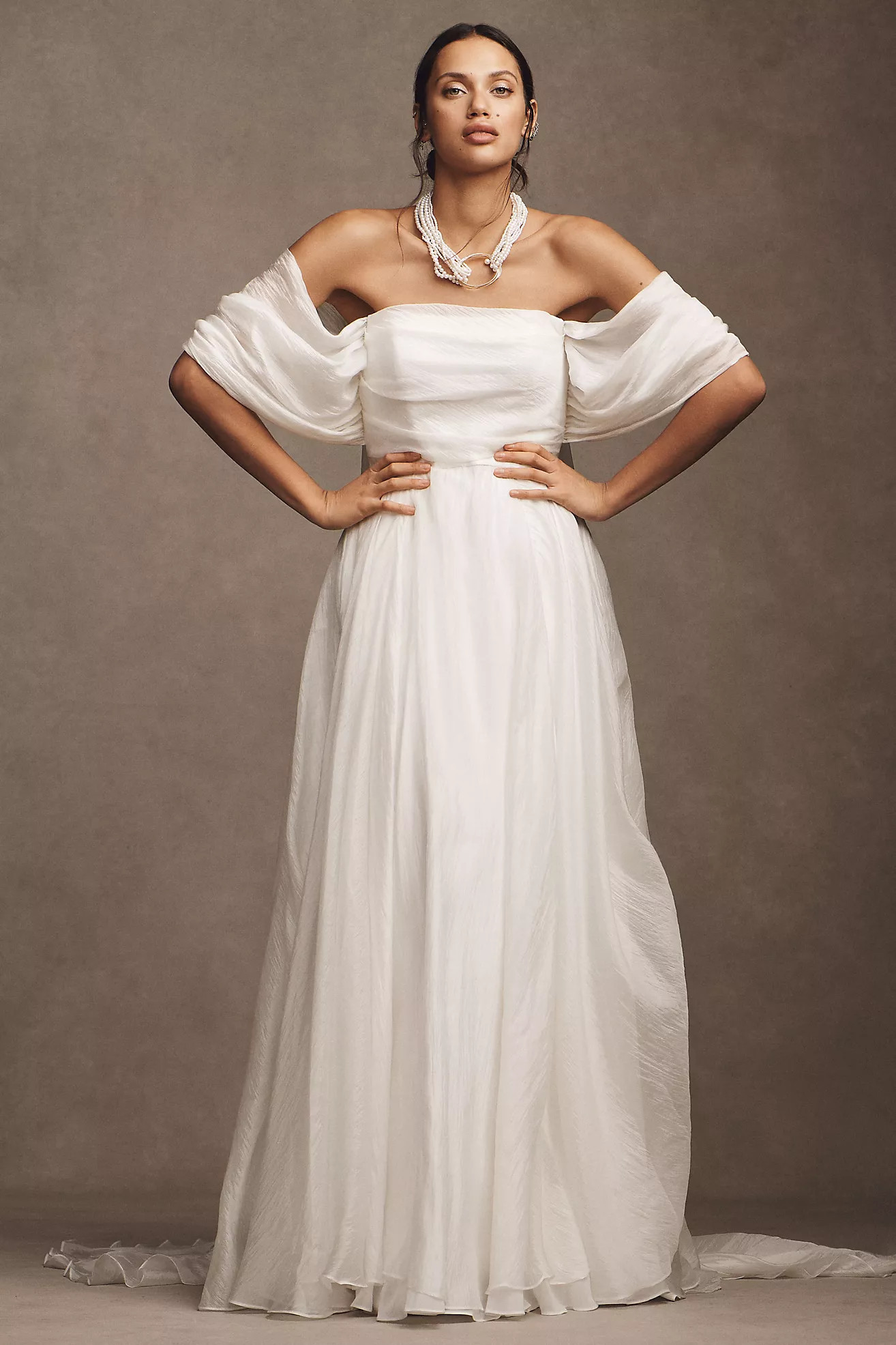 Jenny by Jenny Yoo Noa Off-The-Shoulder A-Line Chiffon Wedding Gown | Anthropologie (US)