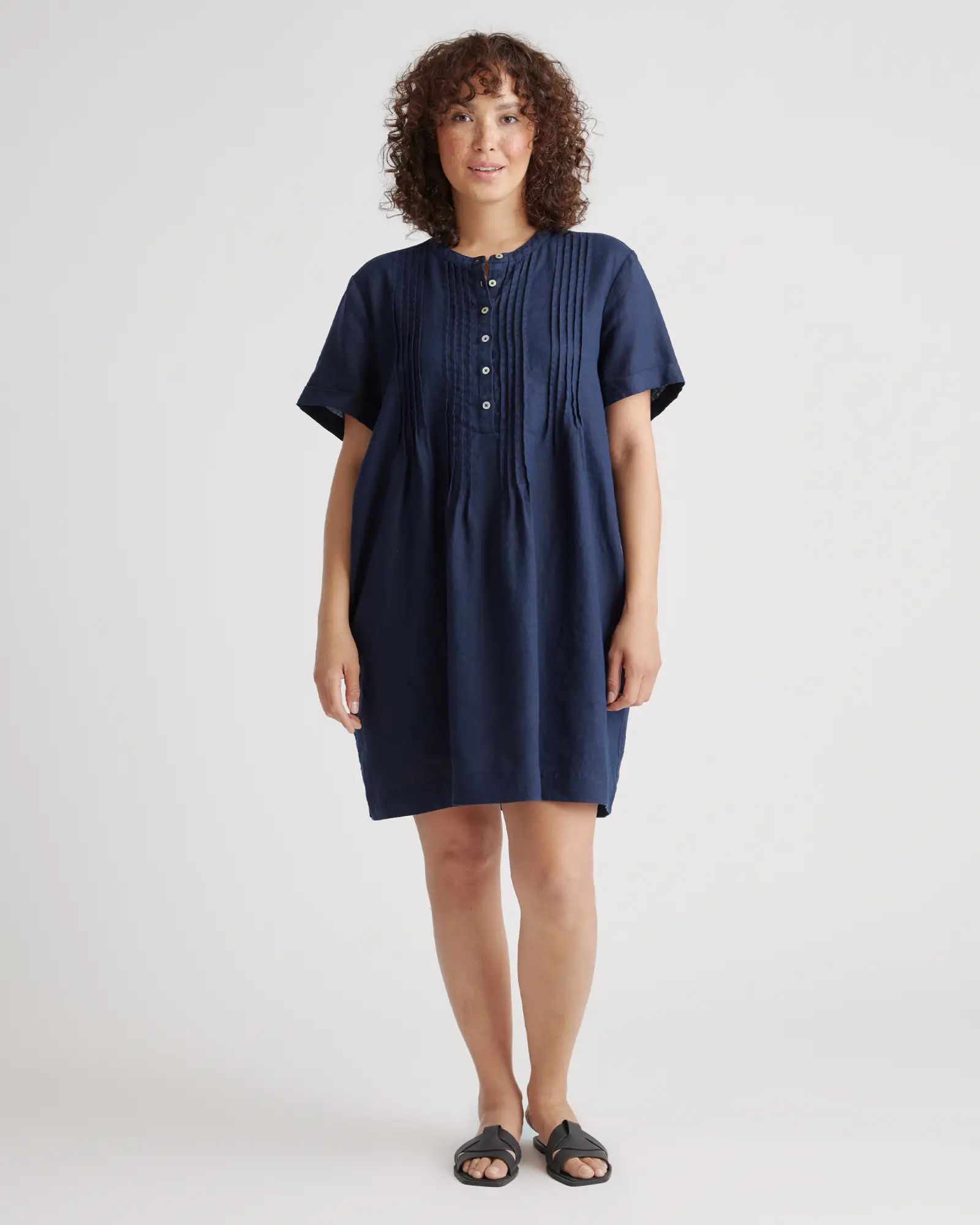 100% European Linen Short Sleeve Swing Dress | Quince