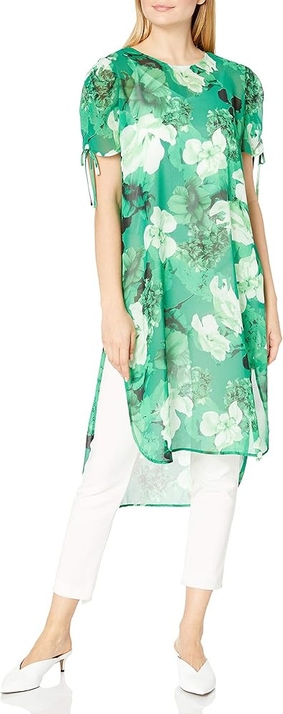 Vince Camuto Women's Drawstring Short Sleeve Floral Melody Tunic | Amazon (US)