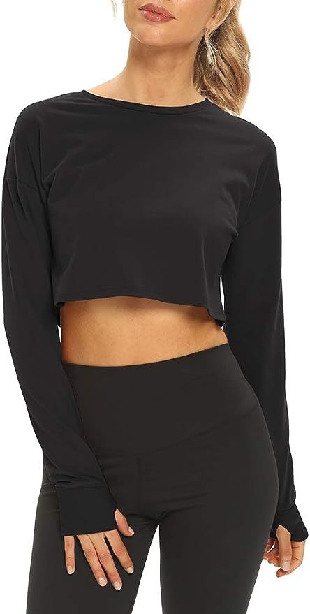 Mippo Long Sleeve Crop Top Workout Athletic Shirts Cropped Sweatshirts for Women | Amazon (US)