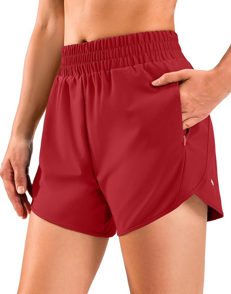 Soothfeel Women's 5" Running Athletic Shorts with Zipper Pockets Quick Dry High Waisted Workout S... | Amazon (US)