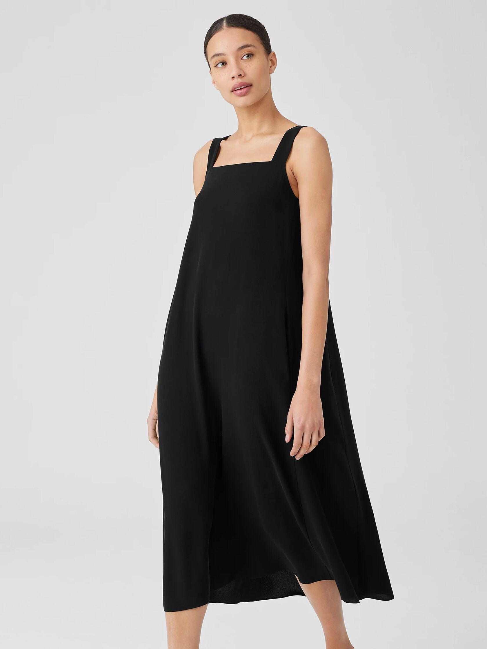Silk Georgette Crepe Square Neck Dress | Eileen Fisher