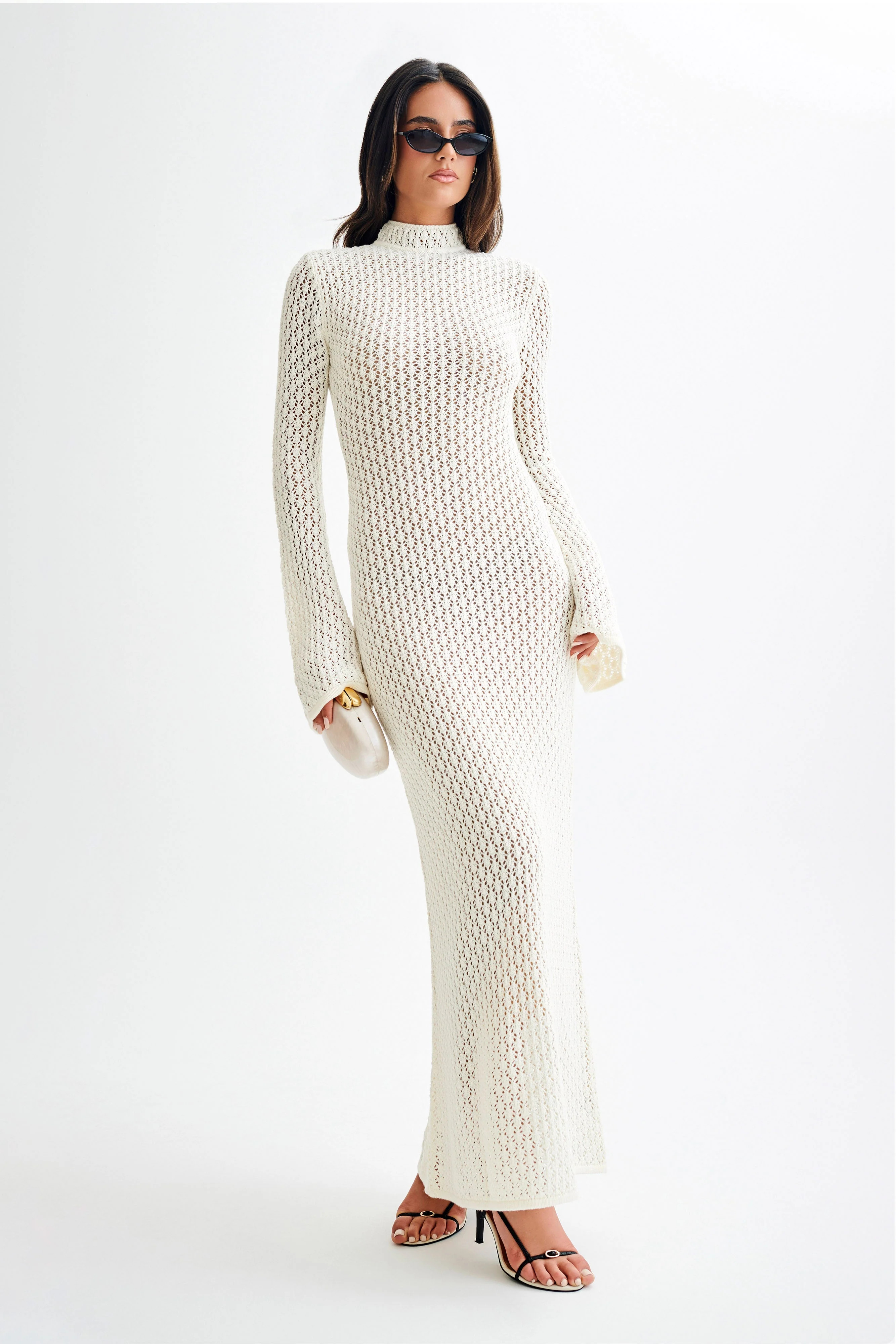 Julia Crochet Open Back Maxi Dress - White | MESHKI US