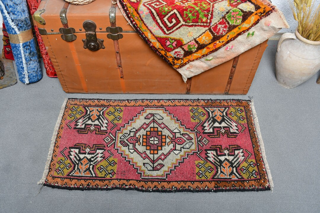 Small Rugs, Vintage Rug, Turkish Rug, Oushak Rug, Rugs For Bathroom, 1.6x3.1 ft Pink Rug, Home De... | Etsy (US)