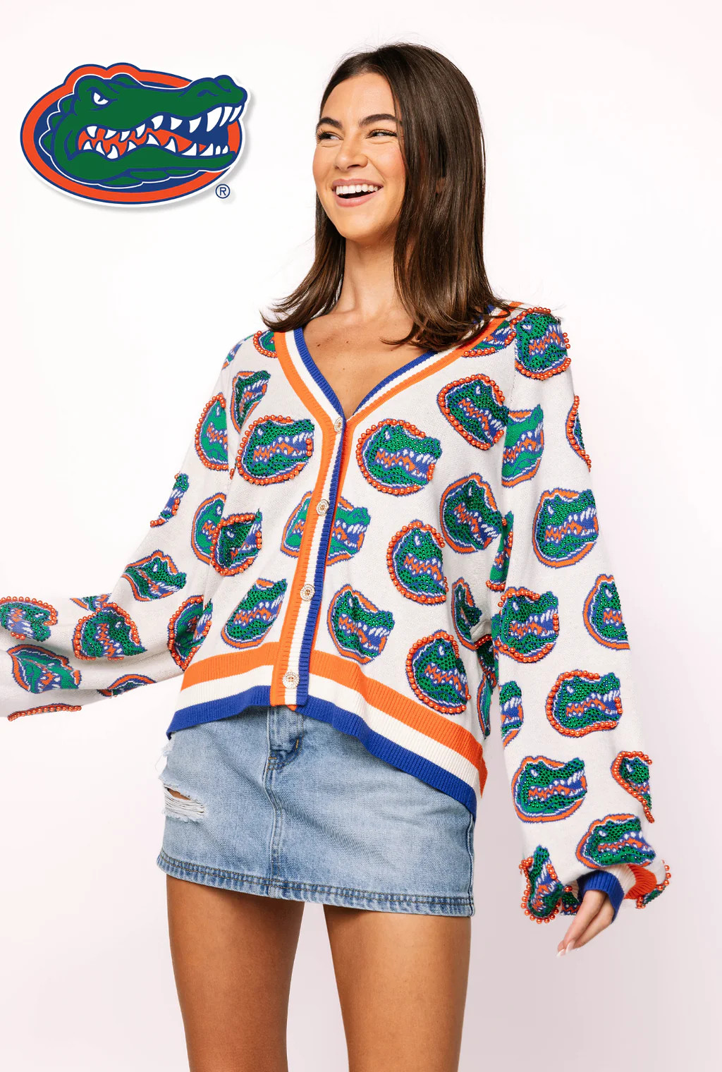 Licensed Florida Knit In Mascot Rhinestone Cardigan | Queen of Sparkles