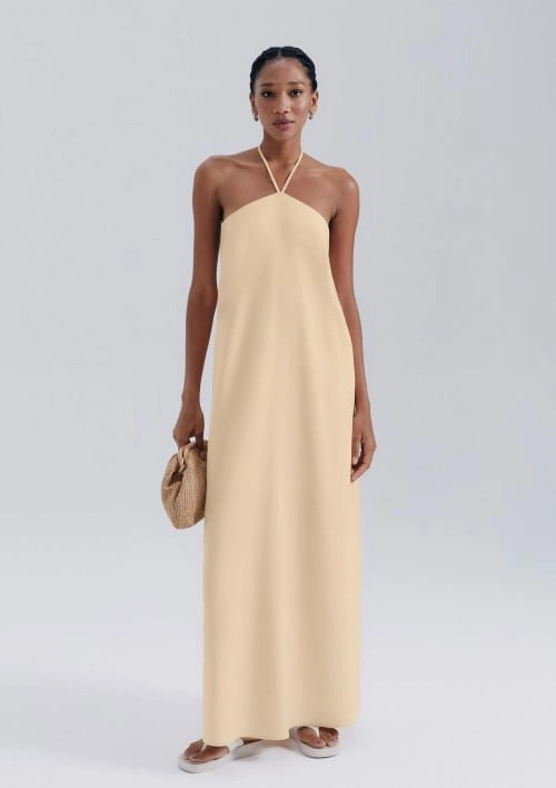 vestido midi halterneck em viscolinho - creme | Hering (BR)