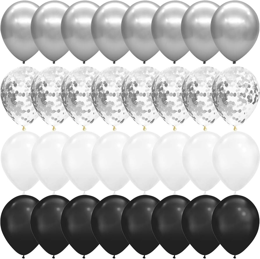 Tuoyi 100pcs Chrome Metallic Balloons,12 Inch Black White and Silver Balloons, Confetti Balloons ... | Amazon (US)