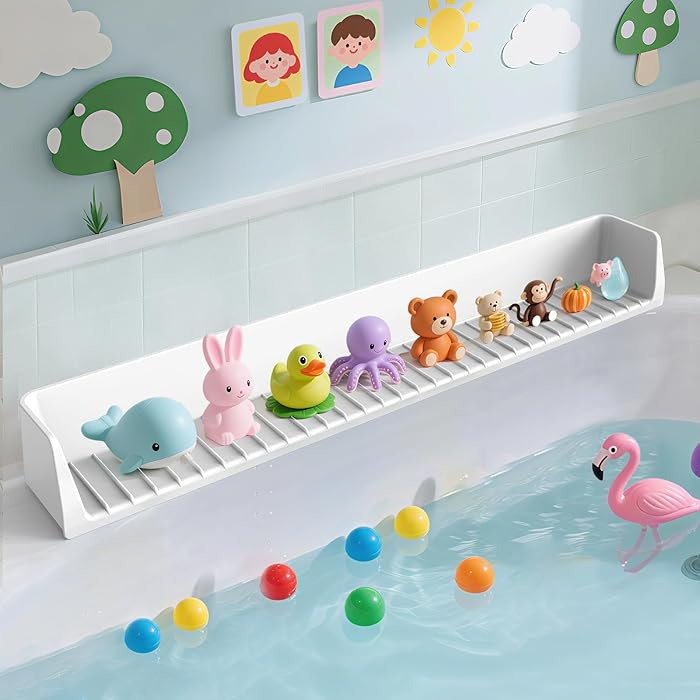 Bathtub Splash Guard PlayPad Shelf Area with Strong Suction Cups, Toy Tray Caddy Holder Storage O... | Amazon (US)