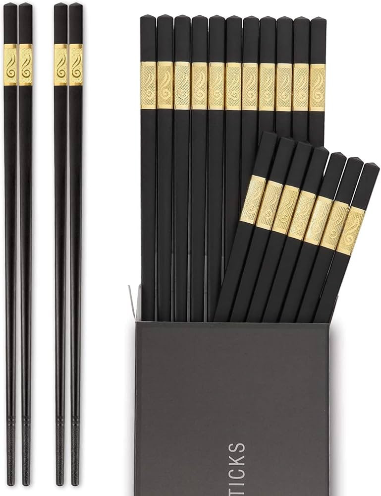 Hiware 10 Pairs Fiberglass Chopsticks - Reusable Chopsticks Dishwasher Safe, 9 1/2 Inches - Gold | Amazon (US)