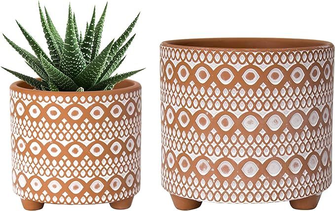 Set of 2 Planter Pots, 4 Inch & 6 Inch, Modern Design Ceramic Plants Pot with Drainage Hole, Terr... | Amazon (US)