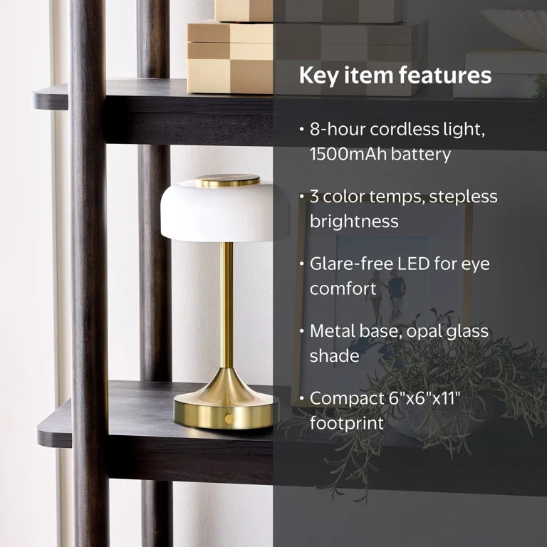 Better Homes & Gardens Portable Milk Glass Table Lamp, Rechargeable | Walmart (US)