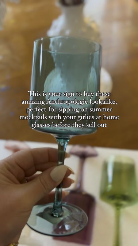Dreamiest hand blown wine glasses in the prettiest colors that look 👀 just like Anthropologie but for a fraction of the price! So gorgeous, great quality, hand wash. Makes a fabulous birthday, wedding or graduation present! 

#LTKVideo #LTKGiftGuide #LTKHome