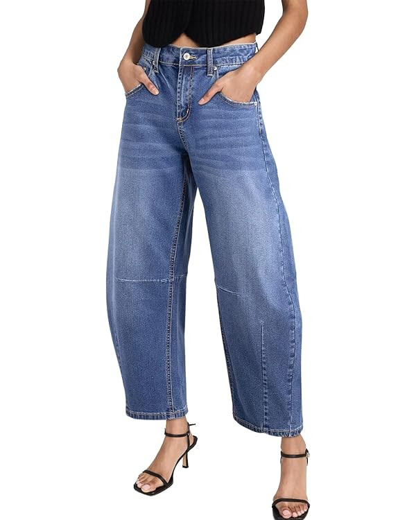 Sidefeel Women's Barrel Jeans Wide Leg Vintage Mid Rise Y2k Baggy Boyfriend Ankle Denim Pants | Amazon (US)