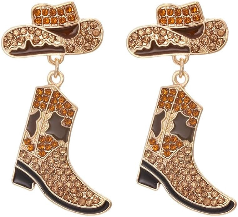 Rhinestone Western Cowboy Earrings Hypoallergenic Cute Alloy Drop Oil Set Diamond Western Cowboy ... | Amazon (US)