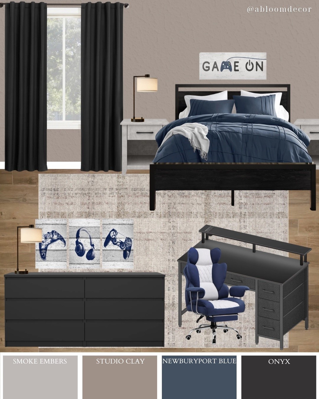Cool Dark Navy and Black Gaming Bedroom Design

#LTKHome #LTKmomlife #LTKKids