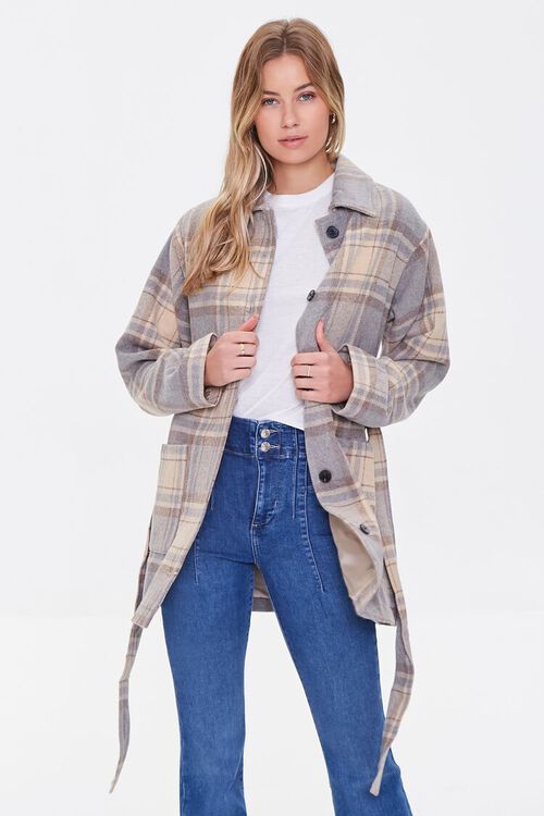 Belted Plaid Buttoned Coat | Forever 21 | Forever 21 (US)