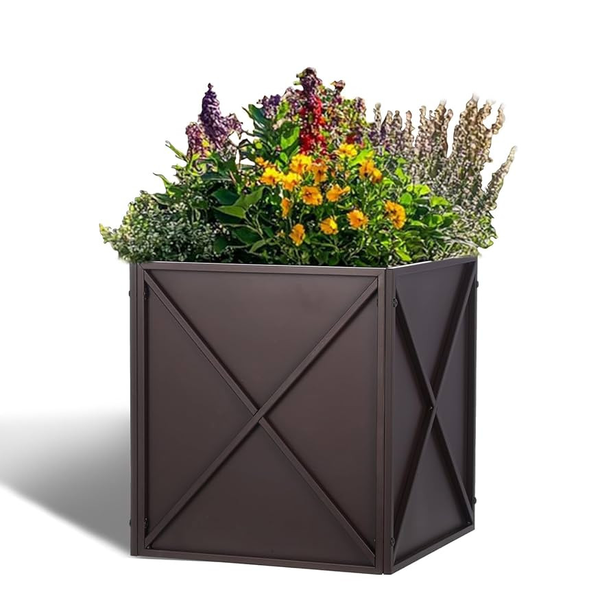 SUNNYPARK Large Metal Planter Box 17”x 17”x 18”, Square Modern Brown Metal Planter Box Heav... | Amazon (US)
